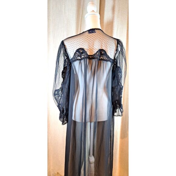 Sheer Black Sugar Plum Lingerie 60's 70's Robe Lace & Ruffled Long Sleeves Sz. S - Picture 7 of 9